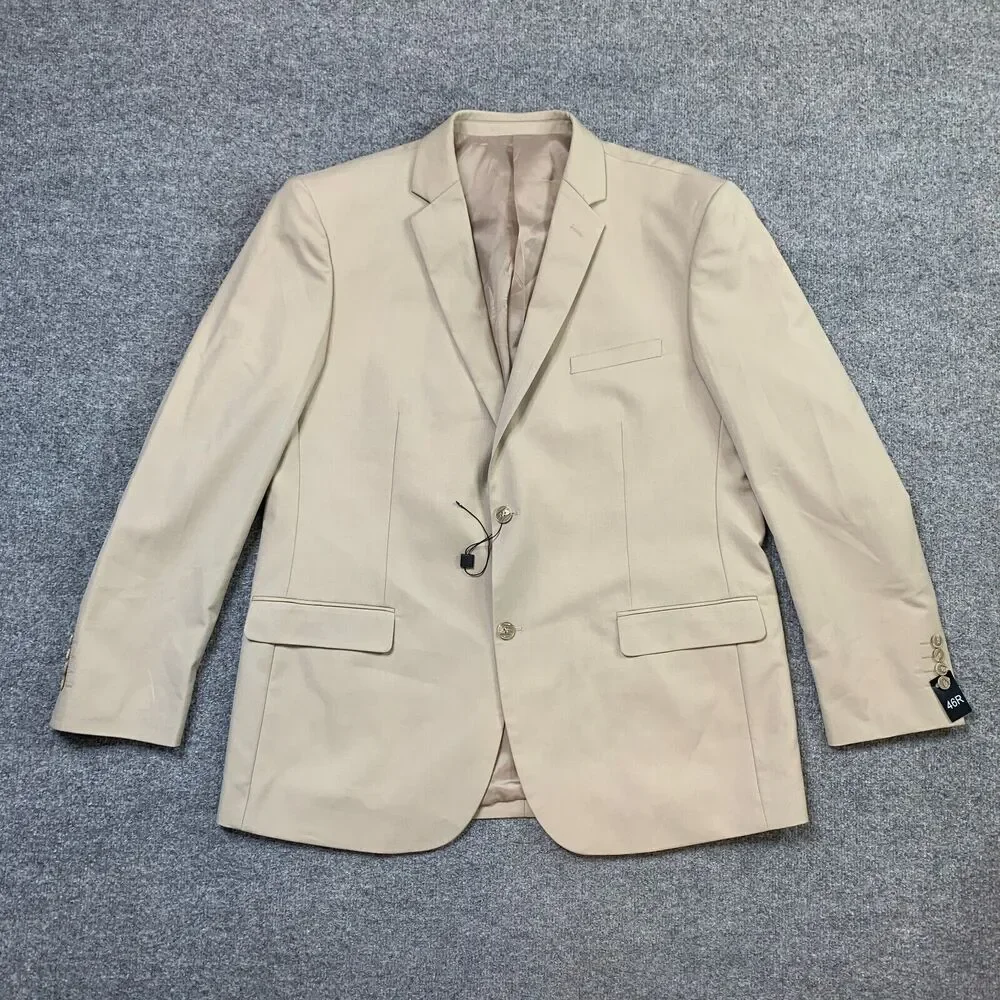 Alain Dupetit Blazer Mens 46R Beige 2 Button Tetron Blend Notch Single Breasted‎